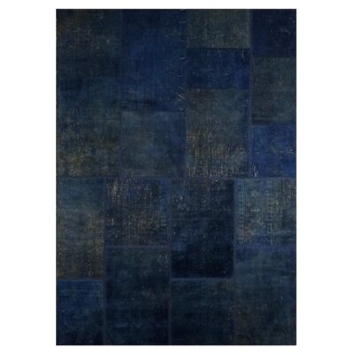 Vintage Persian Hand-Knotted Patchwork Carpet Navy Blue