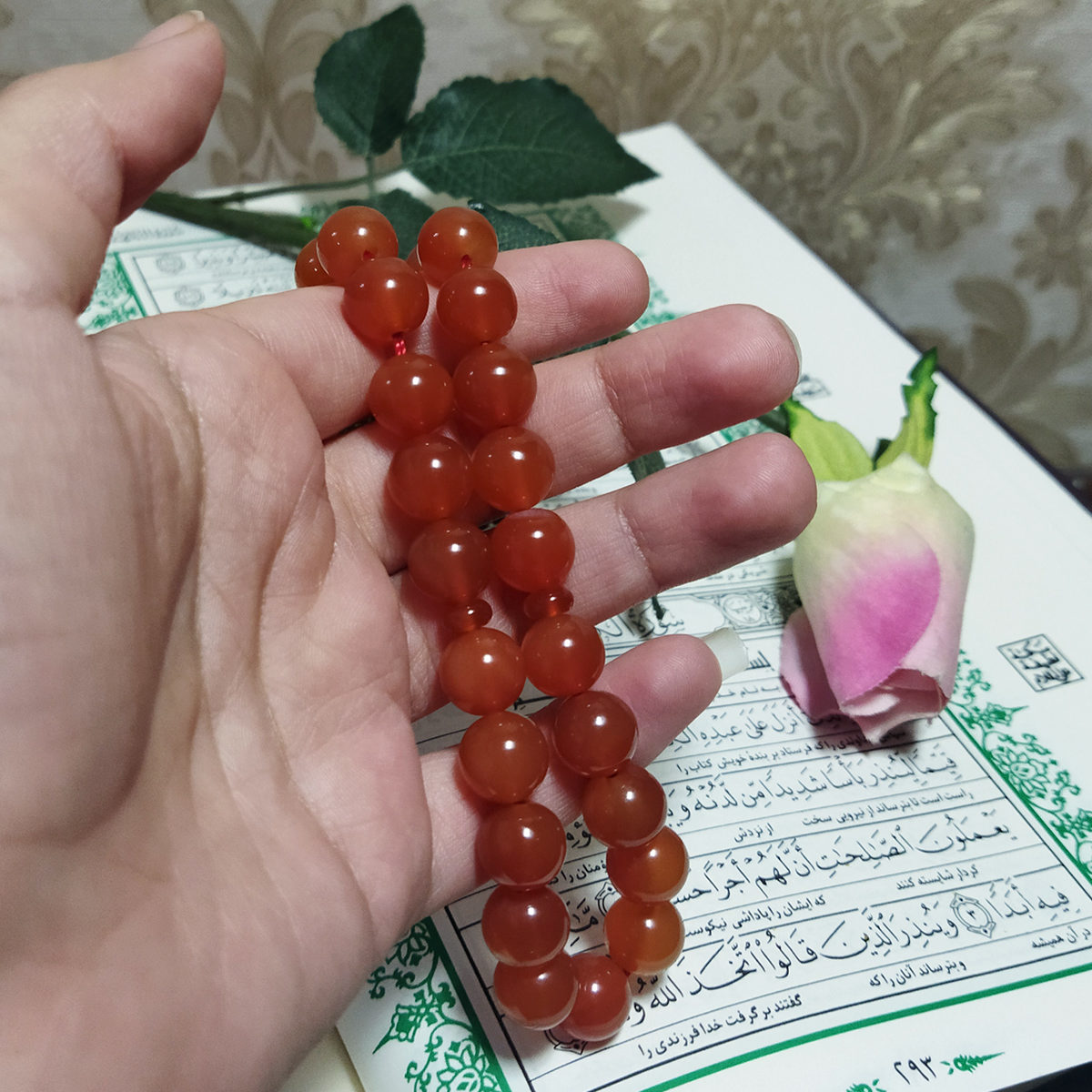 Islamic Agate Rosary Crafted with 33 Prayer Beads Tasbih Red