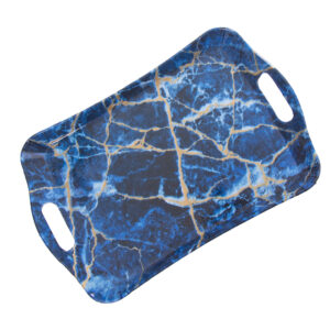Break Resistant Melamine Serving Tray – Rectangular Blue Marble Tray