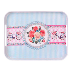 Lightweight Melamine Serving Tray – Rectangular Cream Rose Floral Tray