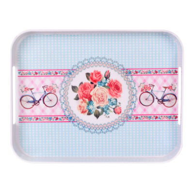 Lightweight Melamine Serving Tray - Rectangular Blue Floral Tray