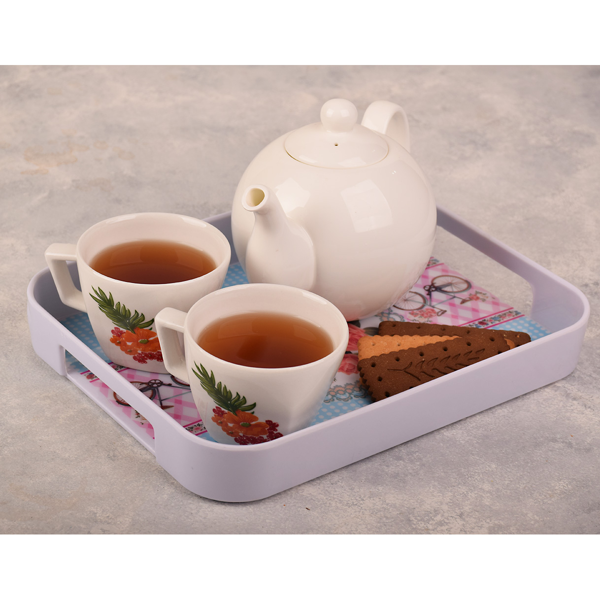 Lightweight Melamine Serving Tray – Rectangular Blue Floral Tray