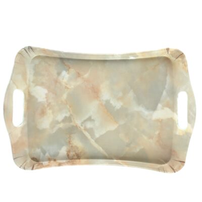 Lightweight Melamine Serving Tray - Rectangular Cream Marble Design Tray