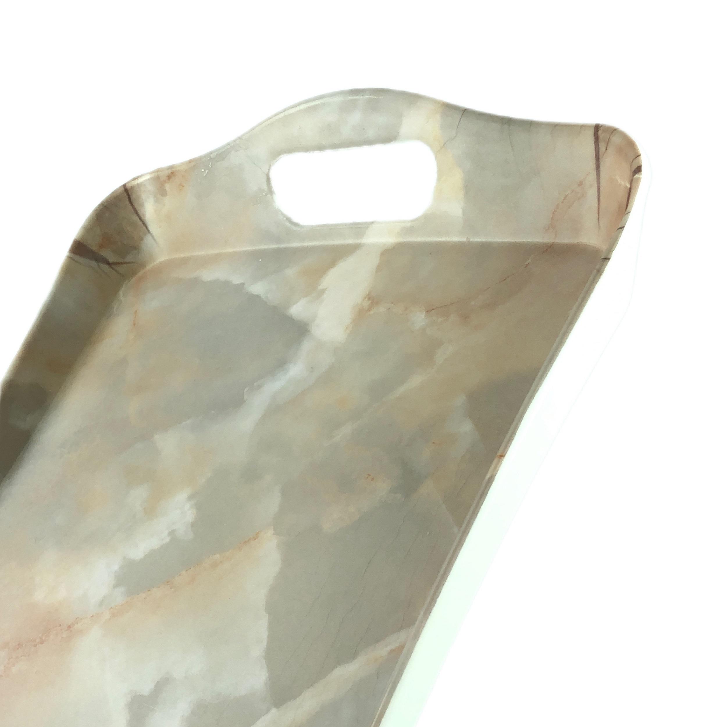 Lightweight Melamine Serving Tray – Rectangular Cream Marble Design Tray
