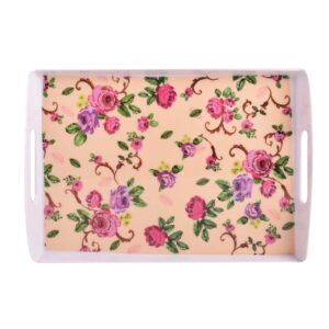 Lightweight Melamine Serving Tray – Rectangular Cream Pink Floral Tray