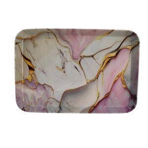 Lightweight Melamine Serving Tray – Rectangular Pink Marble Design Tray