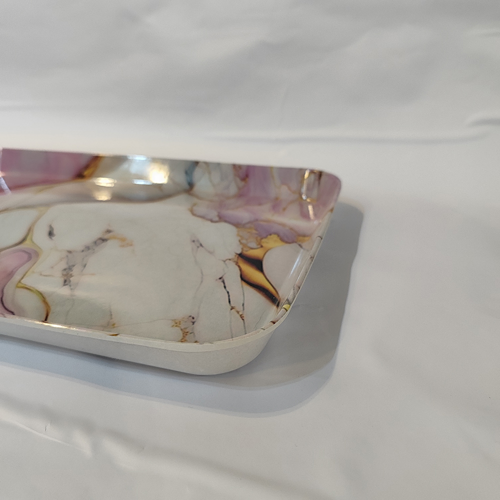 Lightweight Melamine Serving Tray – Rectangular Pink Marble Design Tray