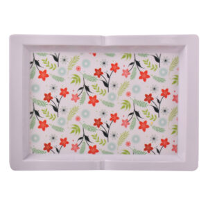 Lightweight Melamine Serving Tray – Rectangular White Floral Tray