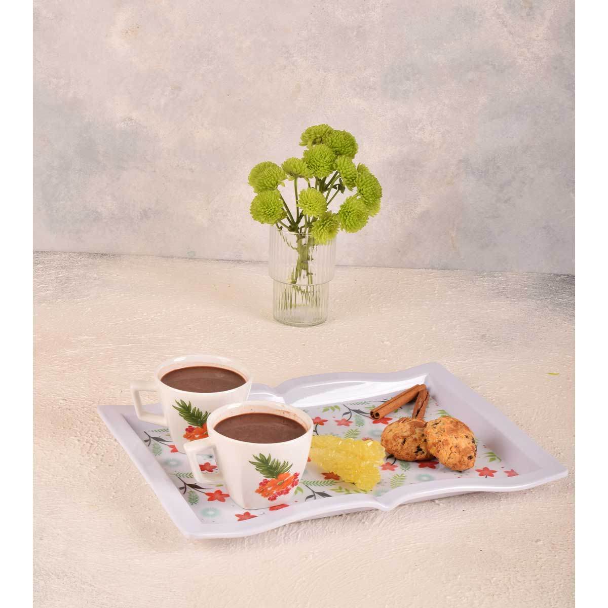 Lightweight Melamine Serving Tray – Rectangular White Floral Tray
