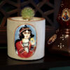 Persian Concrete Vase with the Khatun Design, Handcrafted with a Boho Style Featuring a Girl Motif
