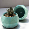 Minimalist Concrete Vase with a Polyhedral Shape in Blue, Handcrafted for a Contemporary Geometric Look