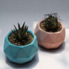 Minimalist Concrete Vase with a Polyhedral Shape in Blue, Handcrafted for a Contemporary Geometric Look