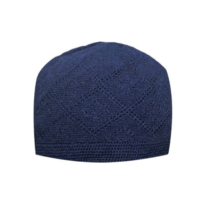 Navy Blue Turkish Kufi Taqiyah in Cotton with Islamic Design