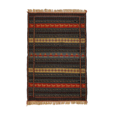 Original Khorasan Striped Kilim Rug - Traditional Handwoven Persian Wool