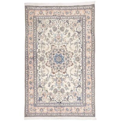 Hand-Knotted Persian Tabas Rug (Traditional Floral Medallion) - Cream Silk & Wool