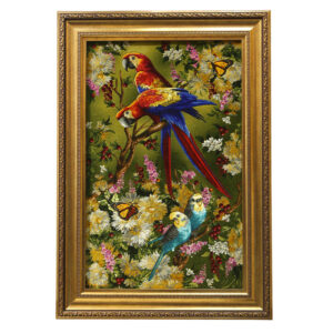Hand-Knotted Persian Pictorial Rug from Tabriz Depicting Parrots