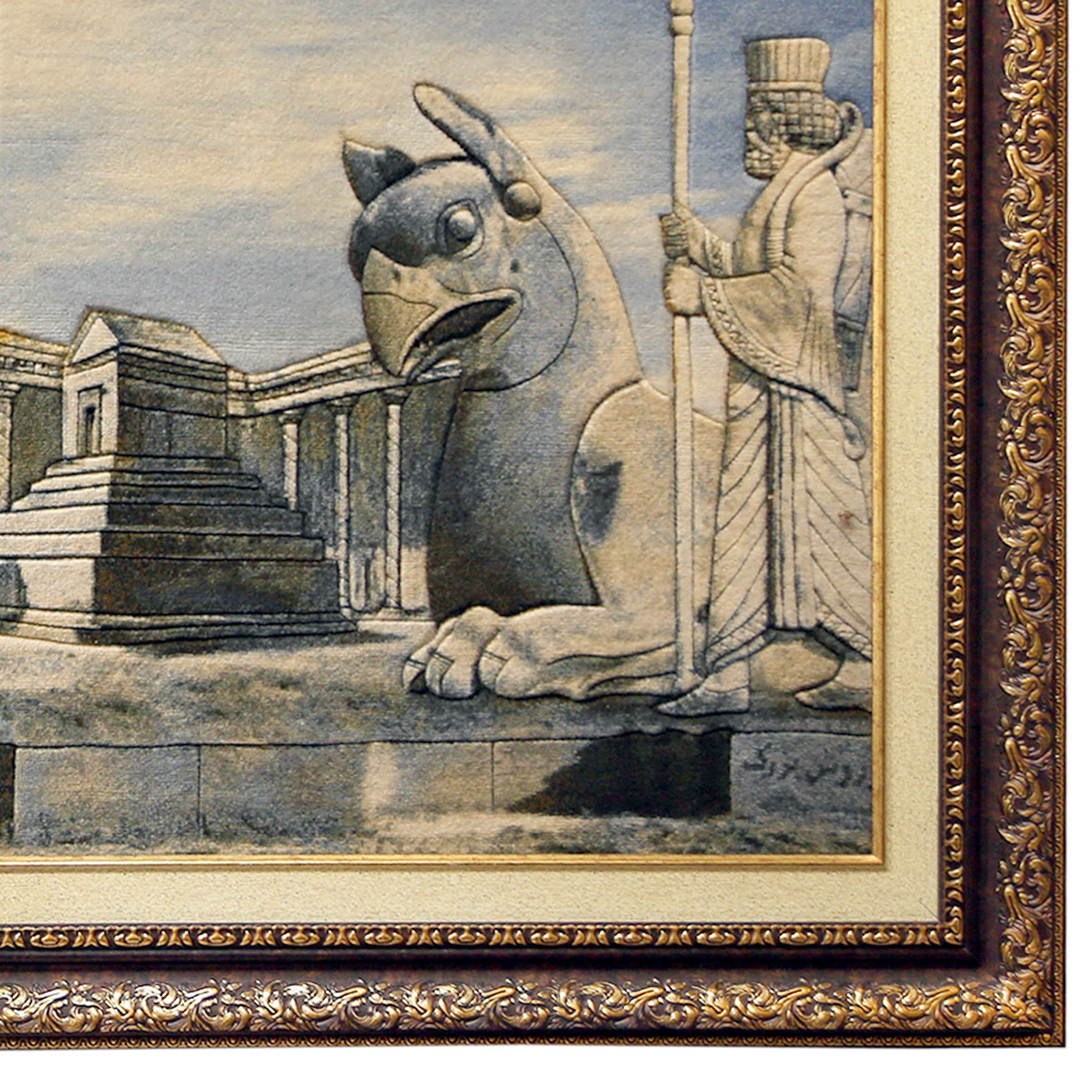 Hand-Knotted Persian Pictorial Rug from Tabriz Depicting Persepolis