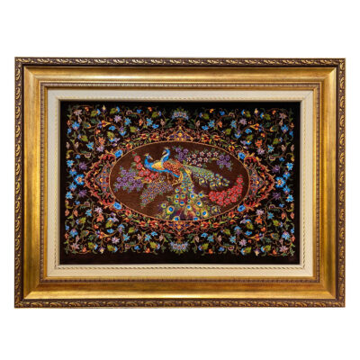 Hand-Knotted Persian Silk Pictorial Wall Hanging Rug – Peafowls and Spring Flowers, Qom