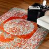 Hand-Knotted Persian Tabriz Rug (Lachak Toranj Floral Medallion) - Orange Silk & Wool