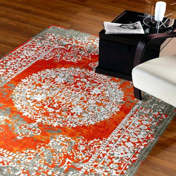Hand-Knotted Persian Tabriz Rug (Lachak Toranj Floral Medallion) – Orange Silk & Wool