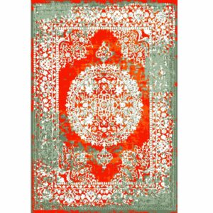 Hand-Knotted Persian Tabriz Rug (Lachak Toranj Floral Medallion) – Orange Silk & Wool