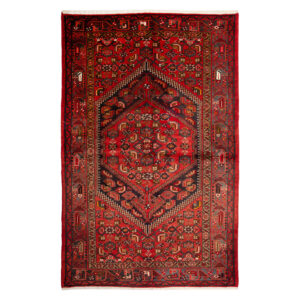Hand-Knotted Persian Zanjan Tribal Rug (Geometric Medallion) – Red Wool