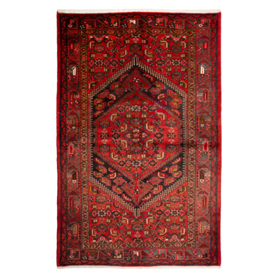 Hand-Knotted Persian Zanjan Tribal Rug (Geometric Medallion) - Red Wool
