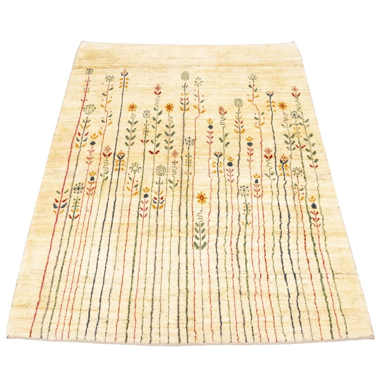 Handwoven Persian Pictorial Gabbeh Rug – Abstract Floral Cream Wool