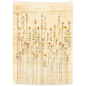 Handwoven Persian Pictorial Gabbeh Rug – Abstract Floral Cream Wool