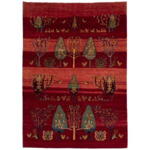 Handwoven Persian Tree of Life Gabbeh Rug – Red Wool