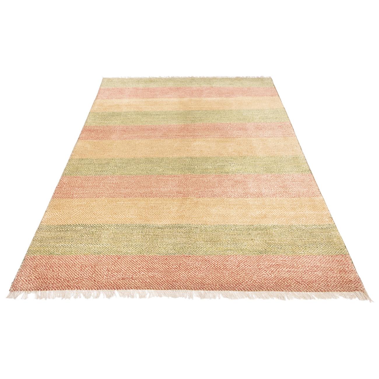 Original Handwoven Persian Striped Gabbeh Rug in Yellow – Wool