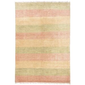 Original Handwoven Persian Striped Gabbeh Rug in Yellow – Wool