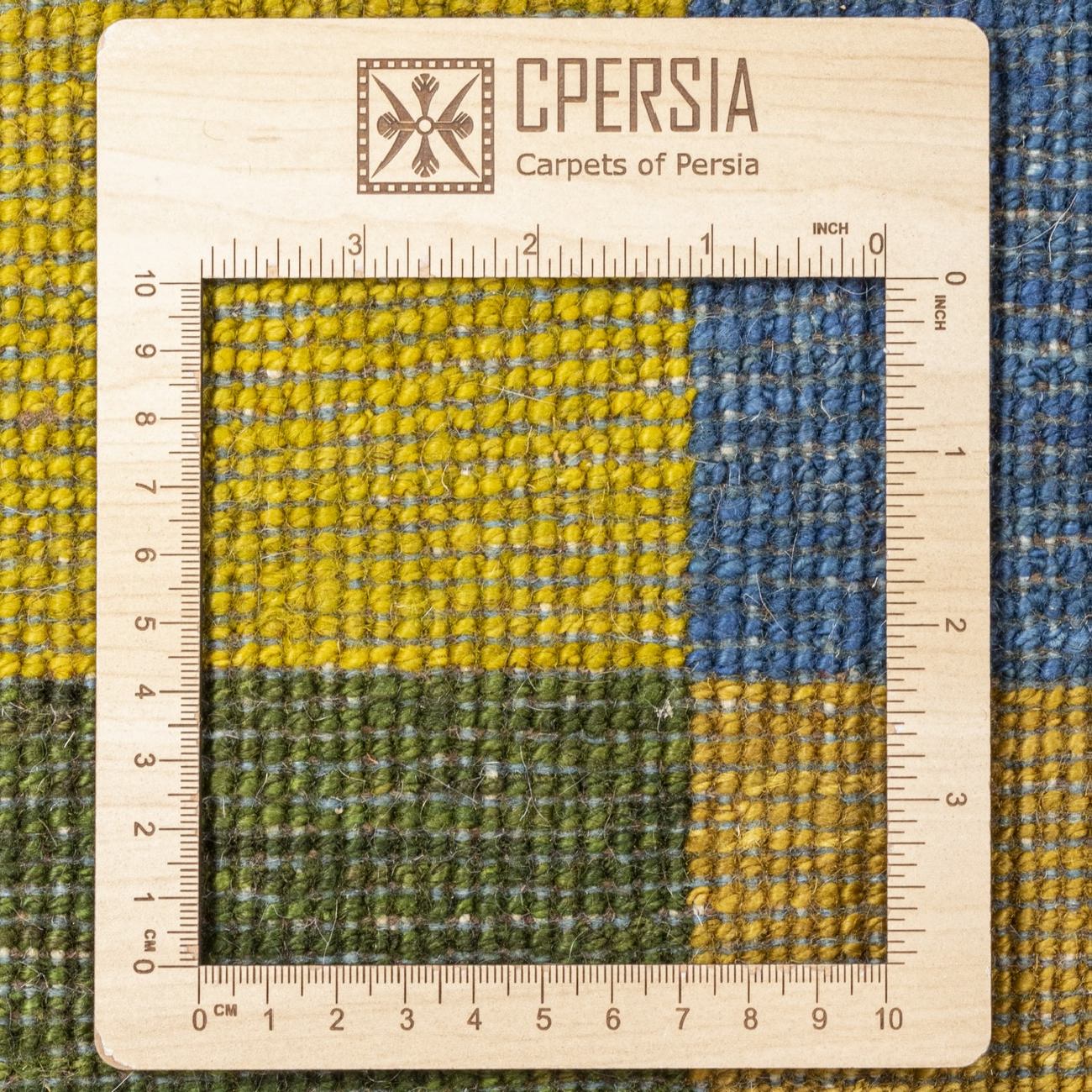 Handwoven Persian Geometric Gabbeh Rug – Checkered Green Wool