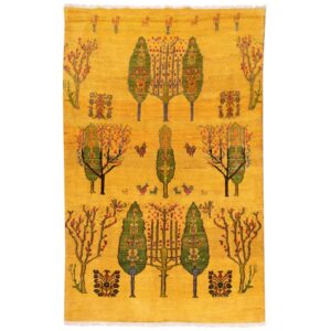 Handwoven Persian Tree of Life Gabbeh Rug in Yellow – Wool
