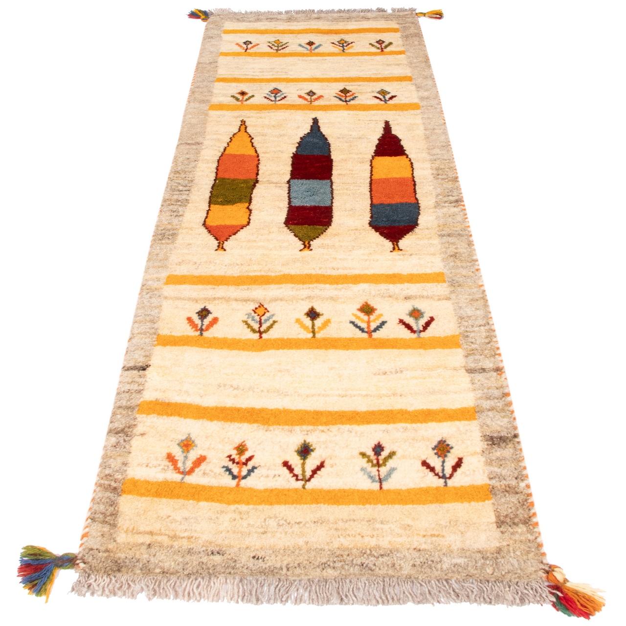 Handwoven Persian Pictorial Gabbeh Runner Rug – Geometric Cream Wool