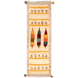 Handwoven Persian Pictorial Gabbeh Runner Rug – Geometric Cream Wool