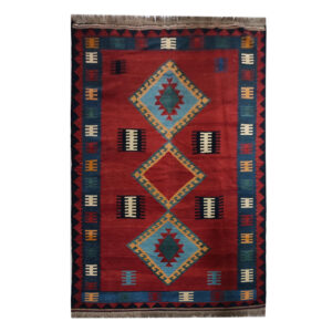 Shiraz Soumak Red Geometric Kilim Rug – Authentic Handwoven Persian Wool