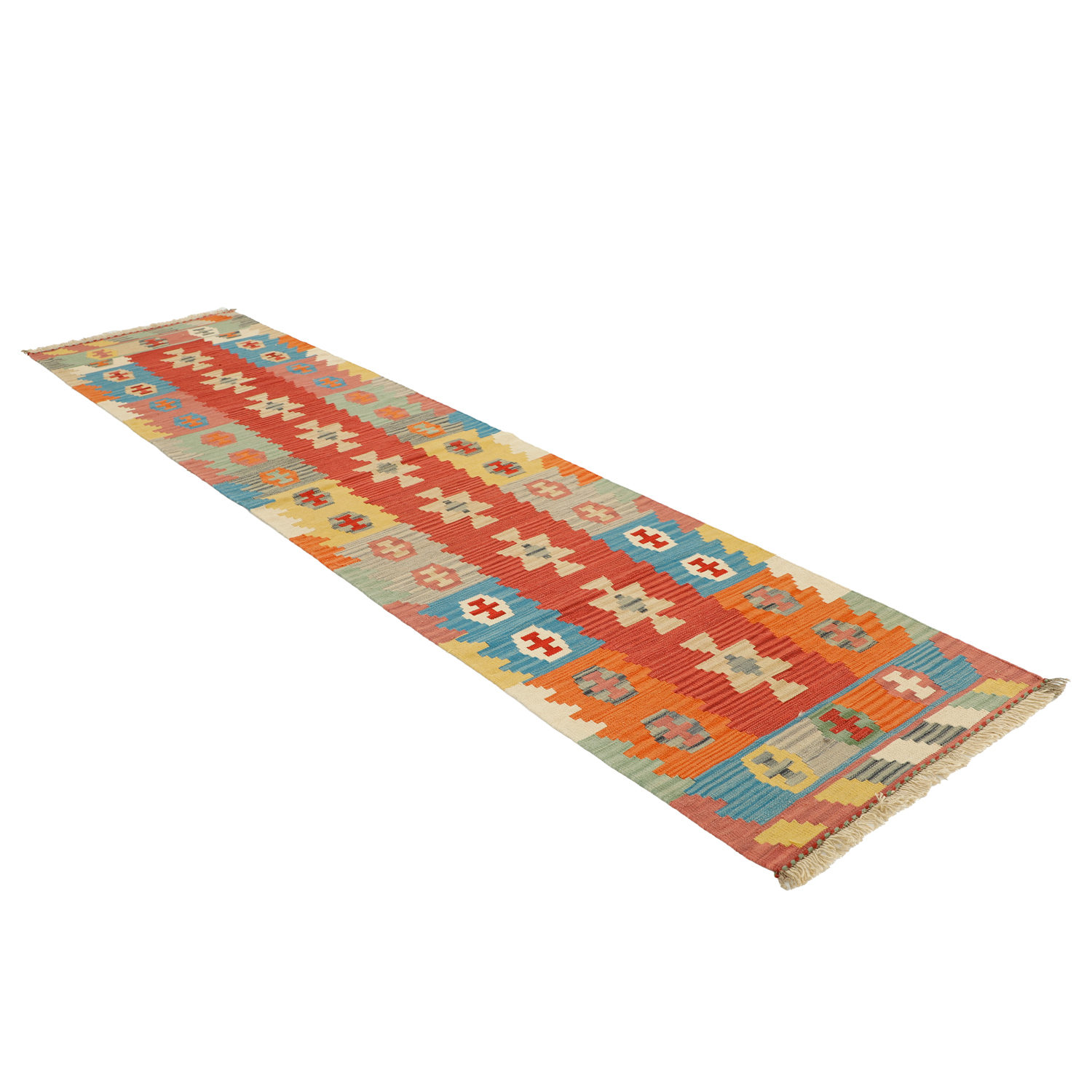 Red Fars Qashqai Geometric Kilim Runner – Authentic Handwoven Persian Wool