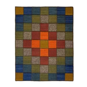 Red Checkered Kilim Rug – Authentic Handwoven Persian Wool Craft