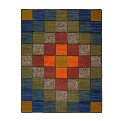 Red Checkered Kilim Rug - Authentic Handwoven Persian Wool Craft