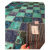 Persian Hand-Knotted Patchwork Carpet Checkered Blue