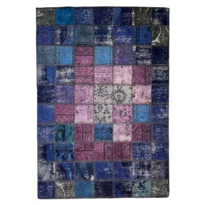 Persian Hand-Knotted Patchwork Carpet Navy Blue