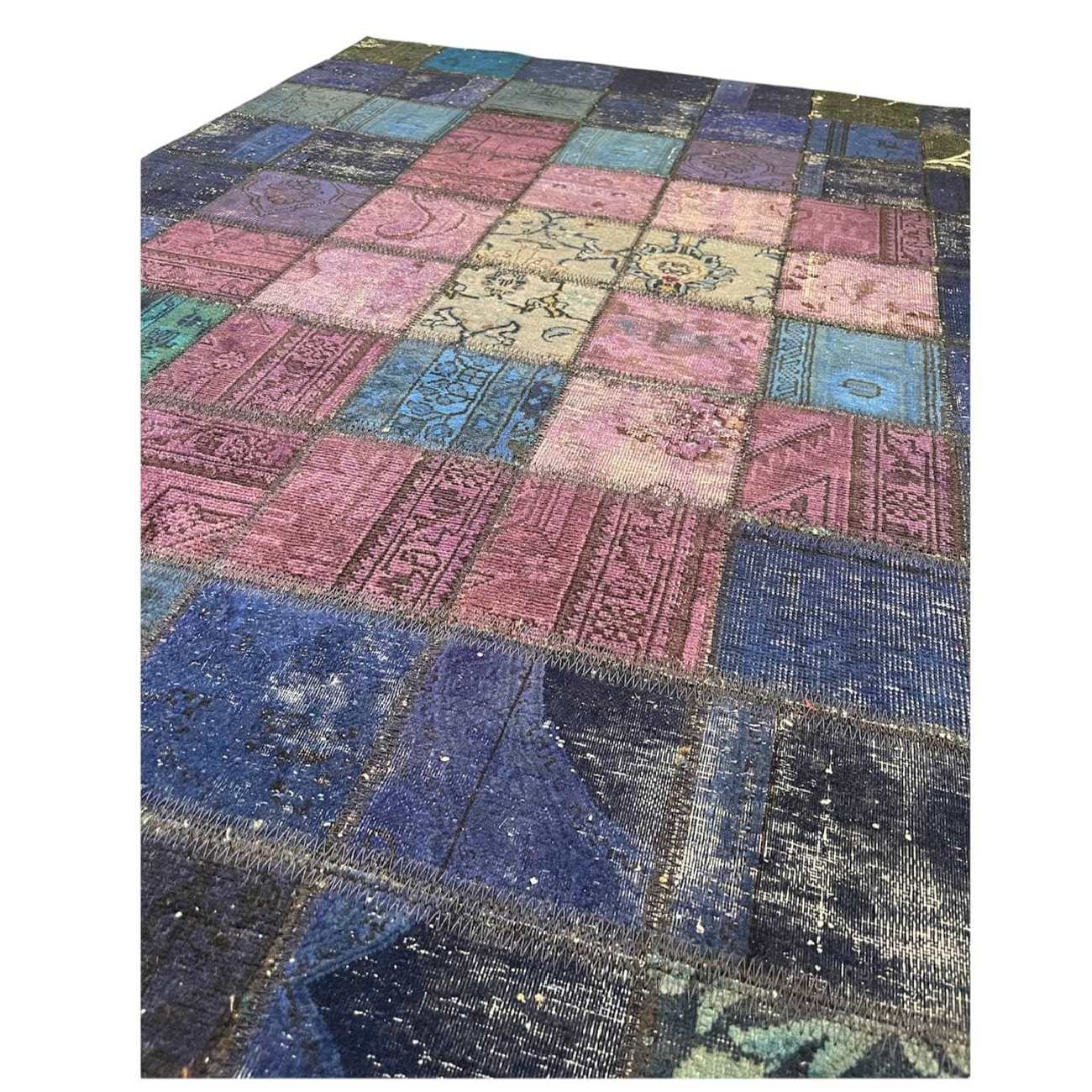 Persian Hand-Knotted Patchwork Carpet Navy Blue