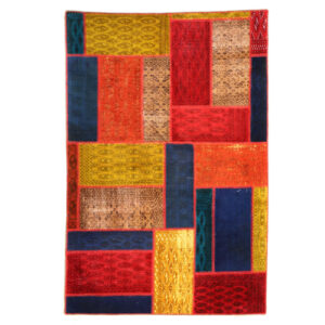 Vintage Persian Hand-Knotted Patchwork Carpet Geometric