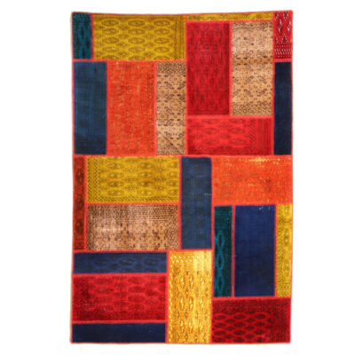 Vintage Persian Hand-Knotted Patchwork Carpet Geometric