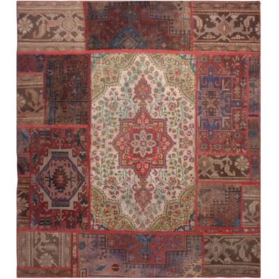 Vintage Persian Hand-Knotted Patchwork Carpet Toranj Red