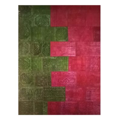 Vintage Persian Hand-Knotted Patchwork Carpet Pink & Green