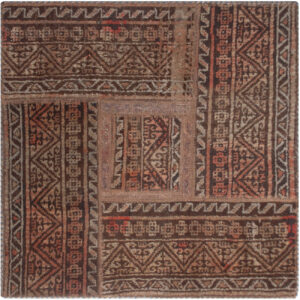 Vintage Persian Hand-Knotted Patchwork Carpet Square Brown