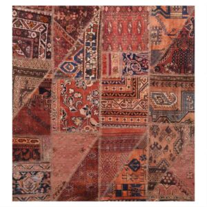 Vintage Persian Hand-Knotted Patchwork Carpet Brick Red