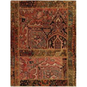 Vintage Persian Hand-Knotted Patchwork Carpet Brick Red